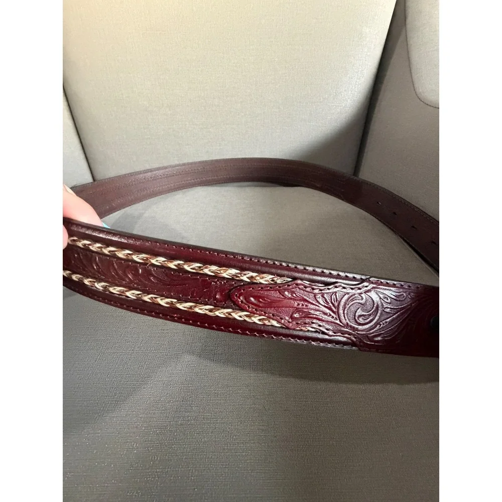 Justin‎ 36 Tooled Leather Western Belt Braided Rawhide Inlay No Buckle